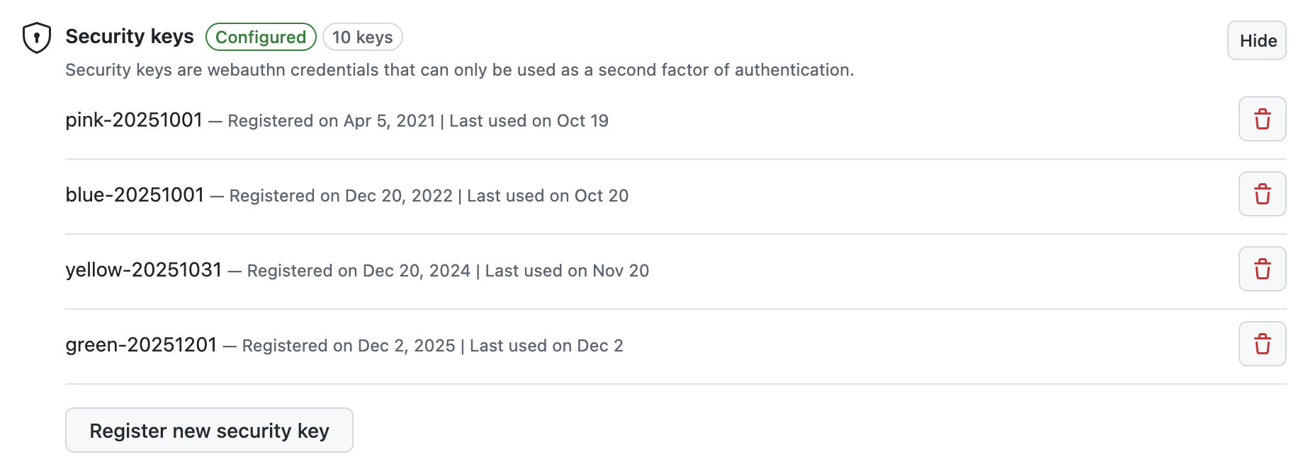GitHub security keys